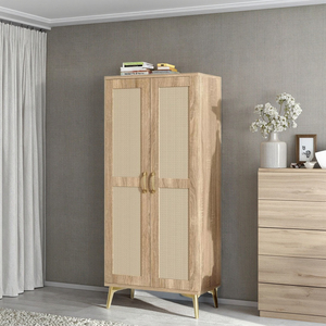 Modern Yüksek Masif Ahşap Yatak Odası Depolama Dolabı, MDF Kapılı ve Ayarlanabilir Raflı, 57 inç Derinlikte Oturma Odası İçin Yer Dolabı - Product Image 1