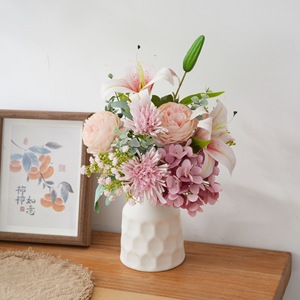 CallaFloral Fleurs Artificielles Bouquet de Lys et Roses Thé pour Mariage et Décoration Intérieure CF01088A - Product Image 1