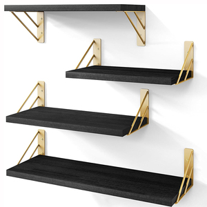 Support flottant en bois de style campagnard 4 pièces Chambre à coucher Étagère murale décorative <span class=keywords><strong>pour</strong></span> salles de bains Salons Petites étagères de rangement murales - Product Image 1