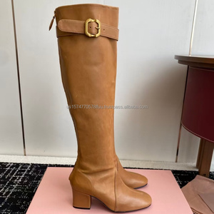 Nuevos Estilos de Botas Altas hasta la Rodilla con Punta Cuadrada y Cierre de Cremallera en Cuero de Microfibra para Mujer, Otoño/Invierno, Zapatos de Tacón Cuadrado de Diseñador de Lujo para Mujeres - Product Image 2