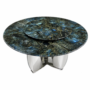 Customized Dining <b>Table</b> Round <b>Top</b> Modern Villa 8 Seater Metal Legs <b>Stone</b> Furniture Luxury Blue Labradorite Granite - Product Image 2