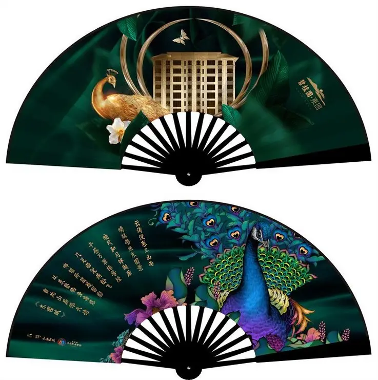 Abanico de mano plegable de tela de seda de bambú con estampado Retro, accesorio de 8 pulgadas, personalizado