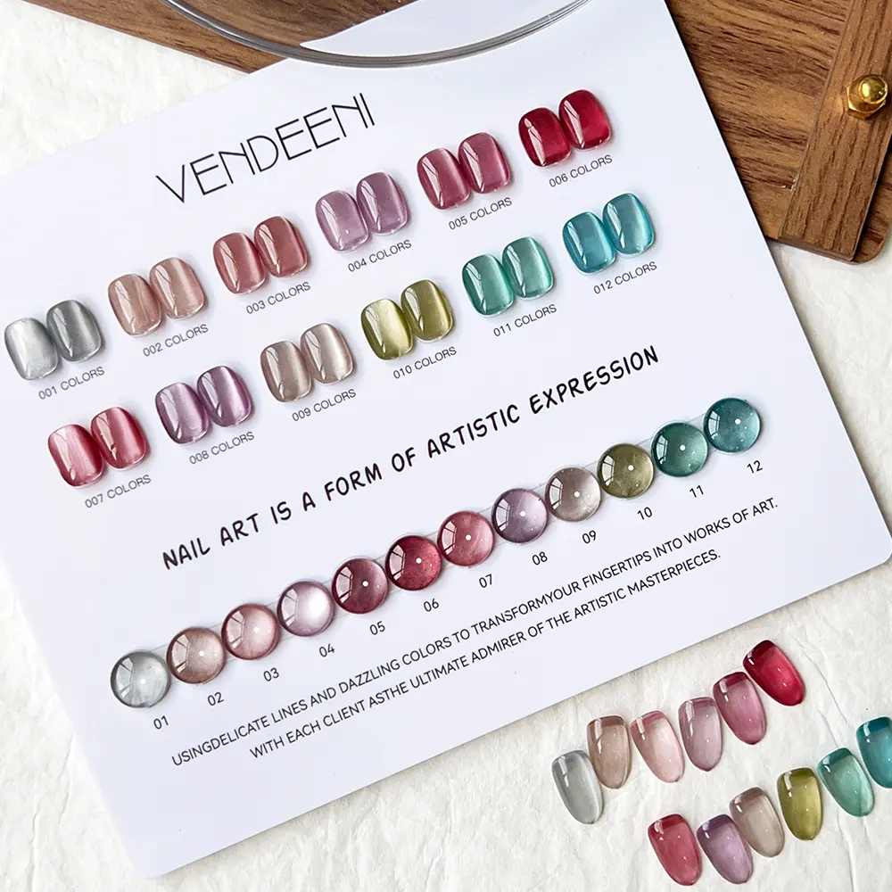 Vendeeni 12 màu sắc mèo mắt Gel Polish Nail Art không độc hại 15ml Mèo Mắt Gel chuyên nghiệp Gel Polish Set nhãn hiệu riêng tùy chỉnh