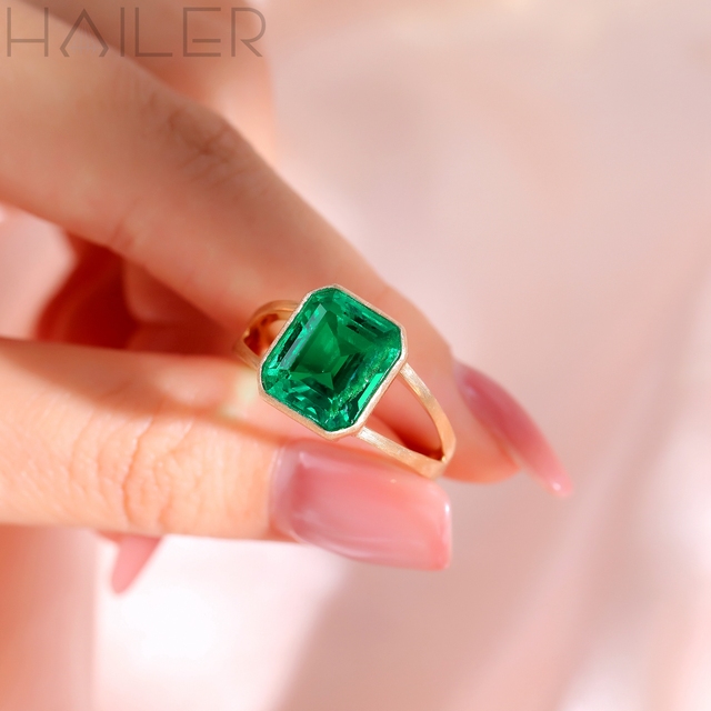 Vintage Bezel Solitaire 5Ct Emerald Engagement Ring Lab Grown Emerald Ring 18K Gold Wedding Ring