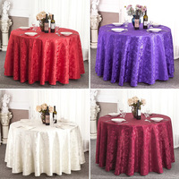 Wholesale Round Damask Tablecloth White Jacquard Scalloped Edge Floor Length Table Cover for Wedding Banquet Party