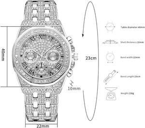 Reloj con Diamantes Incrustados, Chapado en Oro CZ, 40 mm de Ancho, Esfera con Números Romanos, Reloj de Pulsera de Cuarzo para Hombre y Mujer - Product Image 4