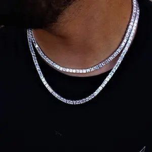 Princesse coupe carré cz chaîne de tennis glacé bling classique cool hip hop hommes garçon bijoux basique bling chaîne collier