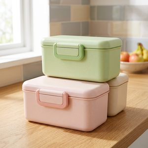 Lonchera de Plástico Rectangular, Linda, de Dos Niveles, con 3 Compartimentos, Apilable, Portátil, Libre de BPA, Estilo Coreano, Ecológica, de Grado Alimenticio, Color Rosa - Product Image 1