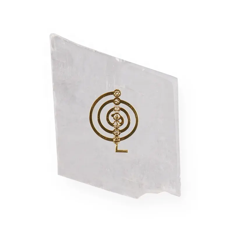 GMC47 collezione magica Cho Ku Rei simbolo dorato inciso naturale grezzo grezzo reale fetta di liquiite trasparente