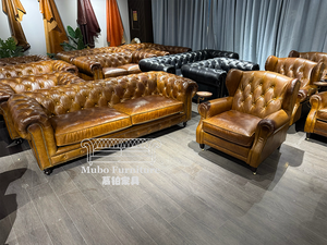 अमेरिकी शैली सोफे सेट वास्तविक चमड़े के विंटेज चेस्टरफील्ड सोफा - Product Image 4