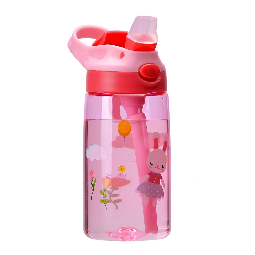 אואה 480 מ""ל בקבוק מים מצויר ללא BPA לילדים עם מתג קש לילדים לשימוש ישיר לבית הספר בקיץ
