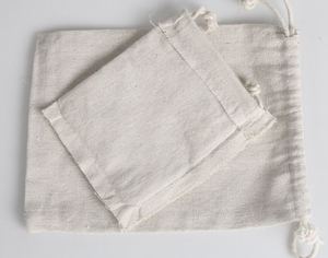 Custom logo Cotton Canvas <b>Drawstring</b> Bag with Grosgrain Ribbon Natural Cotton Bag Packaging Bag Jewelry <b>Pouch</b> Wedding Favors - Product Image 4