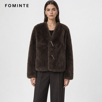 Manteau en fausse fourrure pour femme, couleur café foncé, chaud et épais, style streetwear de luxe, tendance, en stock, vente en gros