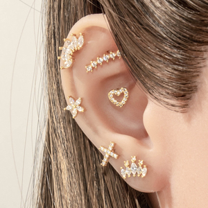 Orecchino per Piercing HENGSEN in Acciaio Inossidabile con Parte Posteriore Piatta, Barbell e Labret con Zirconi, Anello per Labbro, <span class=keywords><strong>Oro</strong></span>, per Elica e Cartilagine - Product Image 5