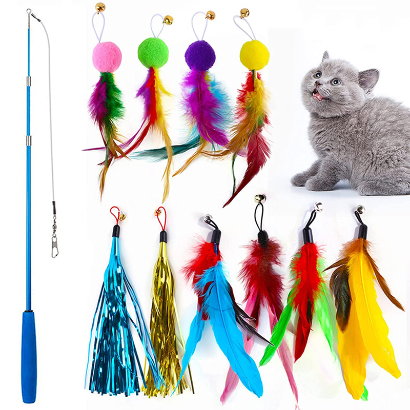 manufacturer wholesale high quality 11 items interactive cat feather toys set