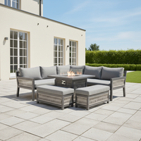 Ensemble de canapés d'extérieur compact gris en rotin pour terrasse et jardin, avec table de brasero relevable en aluminium – Prix abordable (Londres)