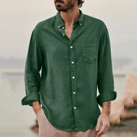 Fournisseur de vêtements impression personnalisée brodée col boutonné hommes solide vierge Vintage coton lin chemise habillée pour hommes