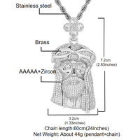 Collier décoratif pour homme en laiton, pendentif portrait micro-pavé entièrement serti de zircons, motif épines, style Hip Hop Streetwear
