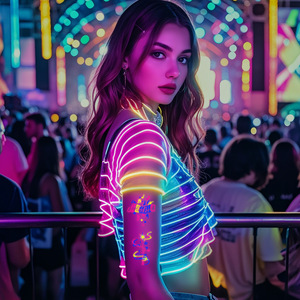 Nuevo tatuaje musical fluorescente transfronterizo para festivales de música electrónica, pegatina facial desechable con notas musicales para conciertos y fiestas. - Product Image 1