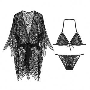 SFY1493 Al por mayor Bata larga de encaje para mujer, sexy ropa de dormir de malla, lencería de verano para playa, batas sexys para mujer - Product Image 3