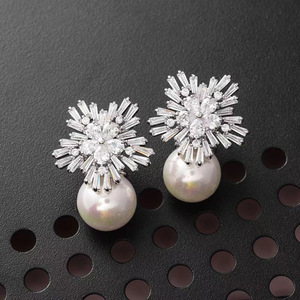Orecchini a perla di tendenza 2026 per donna, eleganti gioielli da sposa chic con perle quadrate e rotonde, regalo quotidiano - Product Image 3