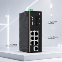 Commutateur Ethernet industriel géré Tincam Layer 2, 2 ports SFP Gigabit + 6 ports Fast Ethernet, console, VLAN, SNMP, STP, ERPS, PTP, rail DIN