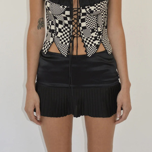 Minifalda plisada de cintura alta para mujer, falda corta de satén con bloques de color a la moda FD9602 - Product Image 3