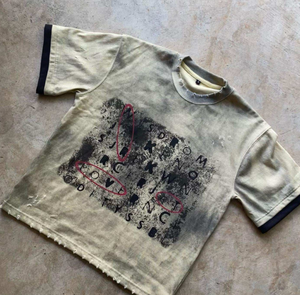 Camiseta <span class=keywords><strong>MZN</strong></span> para hombre, estilo vintage, con efecto lavado, puños en contraste, estampado de matriz de letras, bordes deshilachados, estilo grunge, ropa urbana. - Product Image 2
