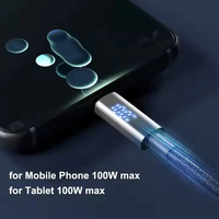 Câble de données USB-C 5A à affichage numérique de 2 mètres, tressé en nylon, charge rapide PD 100W, modèle 2026