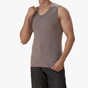 Seamless Thermal <b>Vest</b> For <b>Men</b> Sleeveless 100% Cotton Gilet Double-Sided <b>Fleece</b> Lined Base Layer For Autumn And Winter - Product Image 1