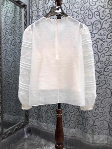 Camicetta di design di alta qualità nuova camicetta 2026 primavera da donna in <span class=keywords><strong>pizzo</strong></span> ricamato a maniche lunghe camicetta di cotone bianco rosso in seta camicie femminili - Product Image 2