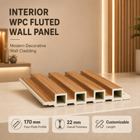 Panneau mural rainuré WPC MORLENX pour intérieur, 170 mm, quatre rainures, grain de bois, revêtement mural décoratif, 22 mm d'épaisseur, longueur personnalisée