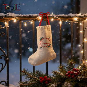 <span class=keywords><strong>Chaussette</strong></span> de Noël personnalisée Topjlh à motif par sublimation, décoration suspendue en lin durable surdimensionnée pour cadeau de fête, impression DIY, décoration de fête - Product Image 1