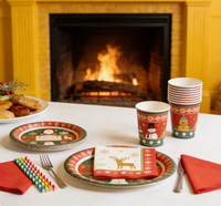 Ensemble de vaisselle jetable sur le thème de Noël, fournitures pour dîner de Noël, ensemble complet de vaisselle jetable pour Noël, kit de décoration de table pour fête