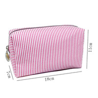 Pochette cosmétique en gaze à bulles avec logo personnalisé, sac de toilette à main, sac de rangement cosmétique brodé à rayures et à carreaux pour filles