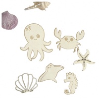 Décoration de gâteau en bois style marin estival : Coquillages, étoiles de mer, pieuvre, crabe, pieuvre démoniaque – Accessoires et fournitures de décoration de gâteaux