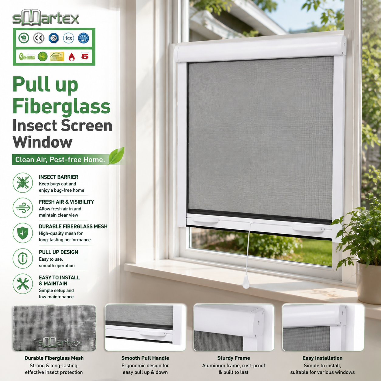 Roll Down Mosquito Net Sliding Window Roller Aluminum Shutter Fly Mesh Retractable Pull up Fiberglass Insect Screen Window · image 1