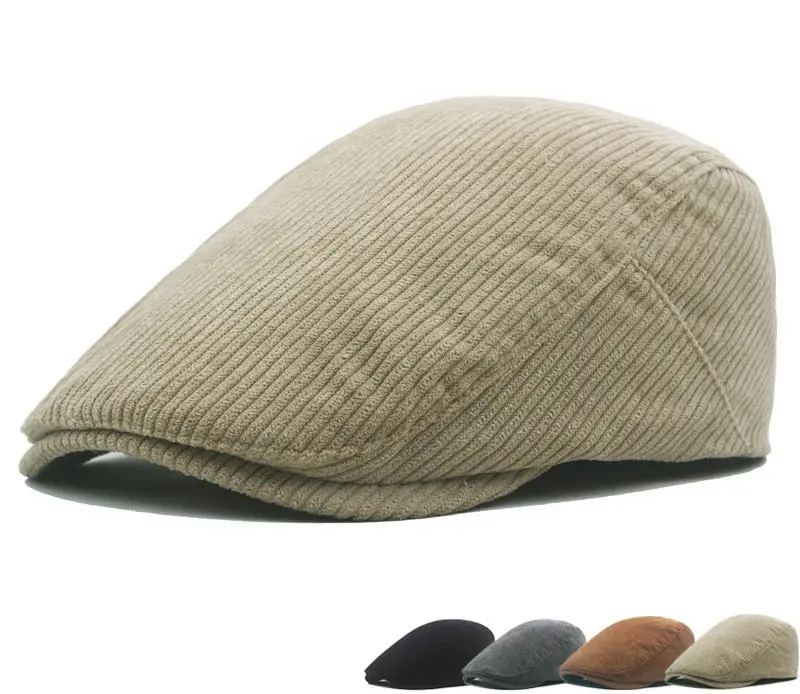 Mens Man Gentleman Cotton Plain Color Corduroy Driver Cap Ivy Hat