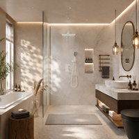 Systèmes de douche encastrés modernes en laiton brossé, thermostatiques, à poignée unique, avec cartouche céramique, pour usage hôtelier, avec pommeau de douche moderne