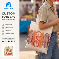 Tas Tote Kanvas Linen Daur Ulang Ramah Lingkungan BunnyTote yang Dapat Disesuaikan, Cetakan Roti Lukis Tangan, Tas Belanja Harian yang Dapat Digunakan Kembali
