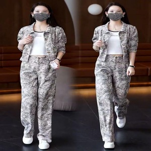 Women's Two Piece Set Ink Painting Style Cardigan Jacket Wide Leg <b>Pants</b> <b>Three</b> <b>Quarter</b> Sleeve Crepe Fabric Breathable Casual Suit - Product Image 3