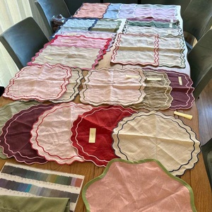 Personalized Custom Embroidered Edge Washed Flax Pure Circular <b>Table</b> Placemat Custom <b>Cloth</b> <b>Linen</b> Napkins - Product Image 5