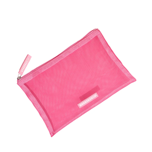 Custom Logo Pink Nylon Mesh Kits Zipper Brush Holder Cosmetic <strong>Pouch</strong> <strong>Make</strong> <strong>up</strong> Bag With Silicone Zipper - Product Image 6
