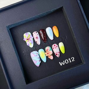 Handmade 3D Hoa Mùa Hè 10-Mảnh Stiletto Acrylic Pháp Phong Cách Móng Tay Giả Thiết Lập Hạnh Nhân Vuông Halal Chứng Nhận Ngón Tay - Product Image 5