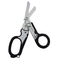 Ciseaux médicaux tactiques pliables - Trousse de premiers soins multifonctionnelle pour l'extérieur avec poignées noires/argentées