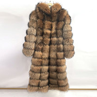 Manteaux en fourrure de raton laveur véritable longs, de luxe, couleur naturelle, avec capuche et ourlet amovibles, style streetwear en coton, pour la vente en gros et au détail sur mesure