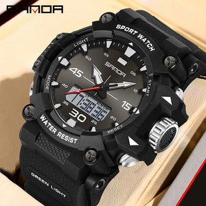 SANDA 6291 Montre de sport multifonctionnelle tendance à double affichage, montre-bracelet électronique lumineuse et étanche - Product Image 1