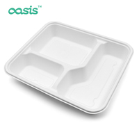 Barquette alimentaire jetable Oasis en papier de canne à sucre, écologique, biodégradable, compostable, moderne, résistante à l'eau et à l'huile, et adaptée au congélateur