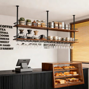 Étagère <span class=keywords><strong>de</strong></span> rangement suspendue pour comptoir <span class=keywords><strong>de</strong></span> <span class=keywords><strong>bar</strong></span>, style industriel, en fer, porte-vin, porte-gobelets, mobilier <span class=keywords><strong>de</strong></span> maison - Product Image 1