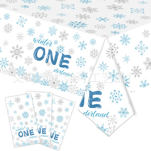 Kit de Fournitures de Fête Hiver One Derland Bleu Flocon de Neige Argenté – Vaisselle Jetable Assiettes Serviettes Gobelets Couverts pour Anniversaire - Product Image 2